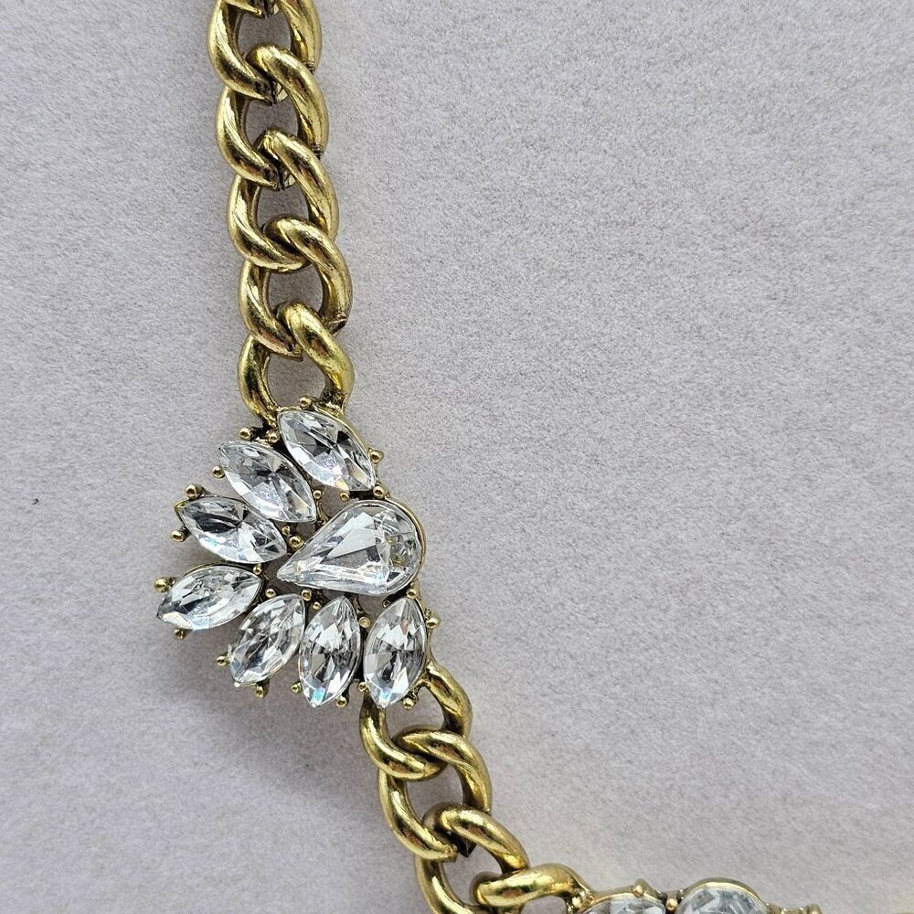 Juicy Couture Floral Rhinestone Station Brass Cuban Link Necklace 18" Gold Tone - Picture 2 of 6